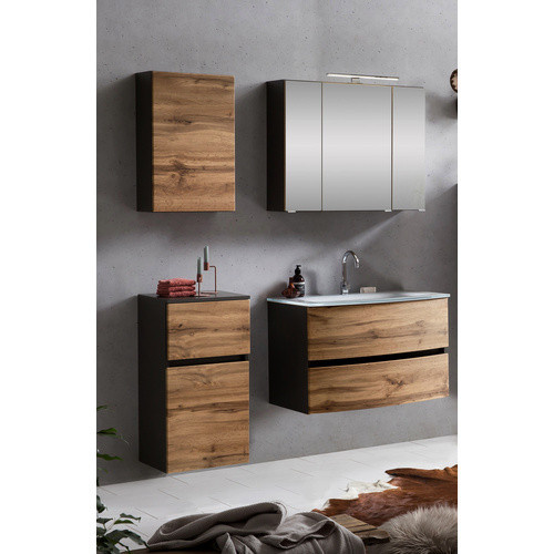 HELD MÖBEL Waschtisch-Set KOPENHAGEN in Braun, 6-teilig, modern und wandmontiert mit LED-Beleuchtung und Soft-Close-Türen - Bild 2