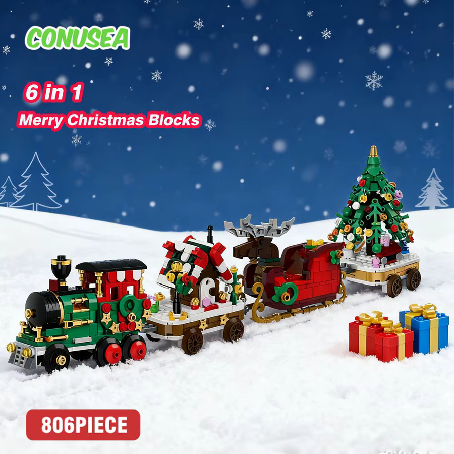 CONUSEA Mikrobausteine Weihnachts-Schlitten und Kutsche DIY Montage Set aus Kunststoff, Mehrfarbig - Bild 2