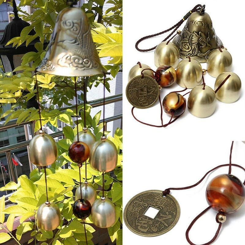 6 Kupferglocken aus Metall als hängende Windspiele in Gold und Alufarben für Garten und Hof im Bohemian-Stil - Bild 6