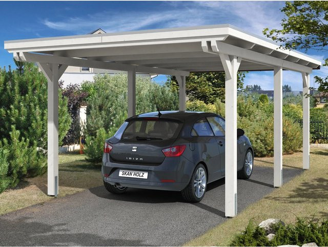 Skan Holz Carport Emsland aus Fichten-Leimholz mit EPDM Dachbahn in Weiß, B: 354 cm, T: 604 cm, H: 238 cm - Bild 1