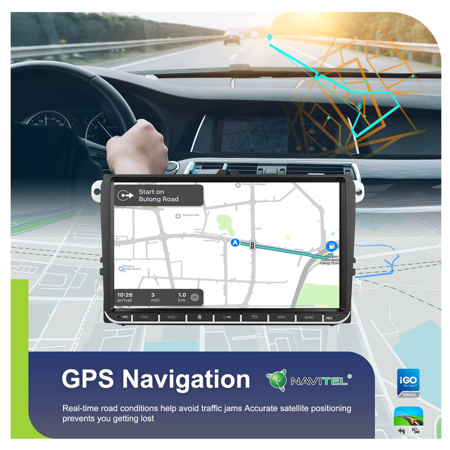 Podofo Android Multimedia Video Stereo Player mit GPS und Carplay in Schwarz für Volkswagen Golf Polo Skoda Rapid Octavia Tiguan Passat Amarok - Bild 3
