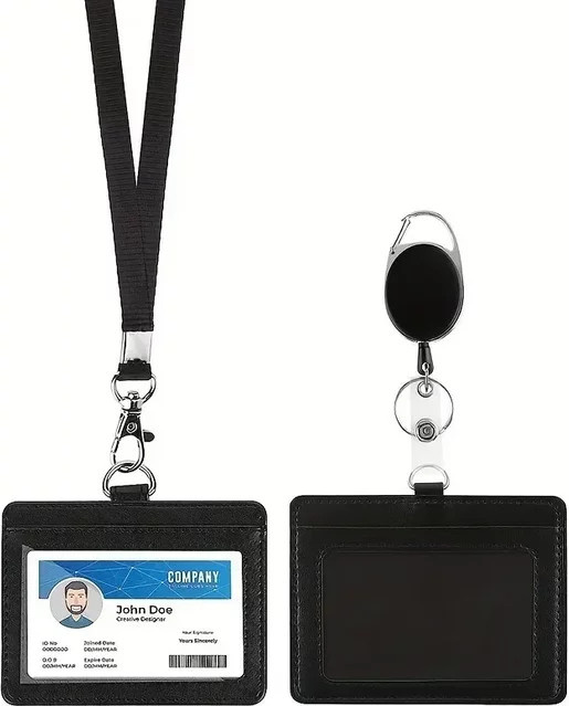 Schwarzer Kartenhalter mit Lanyard und einziehbarer Abzeichenrolle für ID-Karten und Kreditkarten - Bild 1