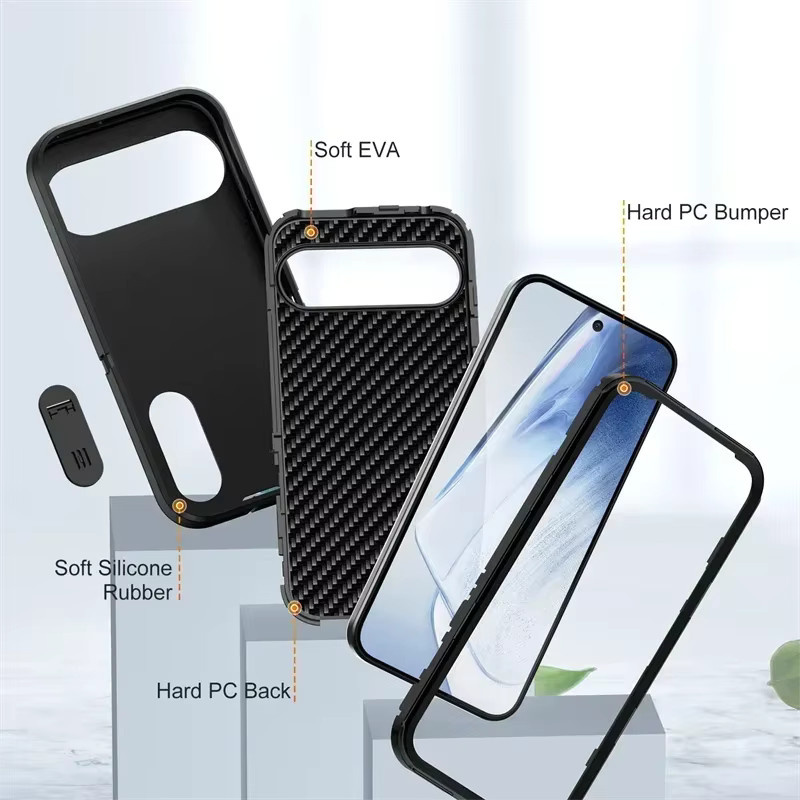 Robuste Hybrid-Schutzhülle mit unsichtbarer Halterung und Anti-Drop-Linsenschutz für Google Pixel 10, Pixel 9 Pro und Pixel 9 XL in Schwarz und Orange - Bild 3