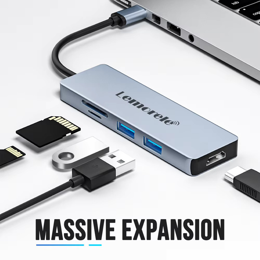 Lemorele 5 Ports USB C Dockingstation mit Dual HDMI 4K, USB 2.0 und SD/TF Kartenleser für MacBook, Laptop und Mobiltelefon - Bild 6