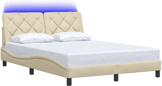 vidaXL Bettgestell mit LED-Unterbettbeleuchtung und USB-Ladeport in Beige, B/T/H: 140 x 200 x 145 x 218 cm - Bild 1