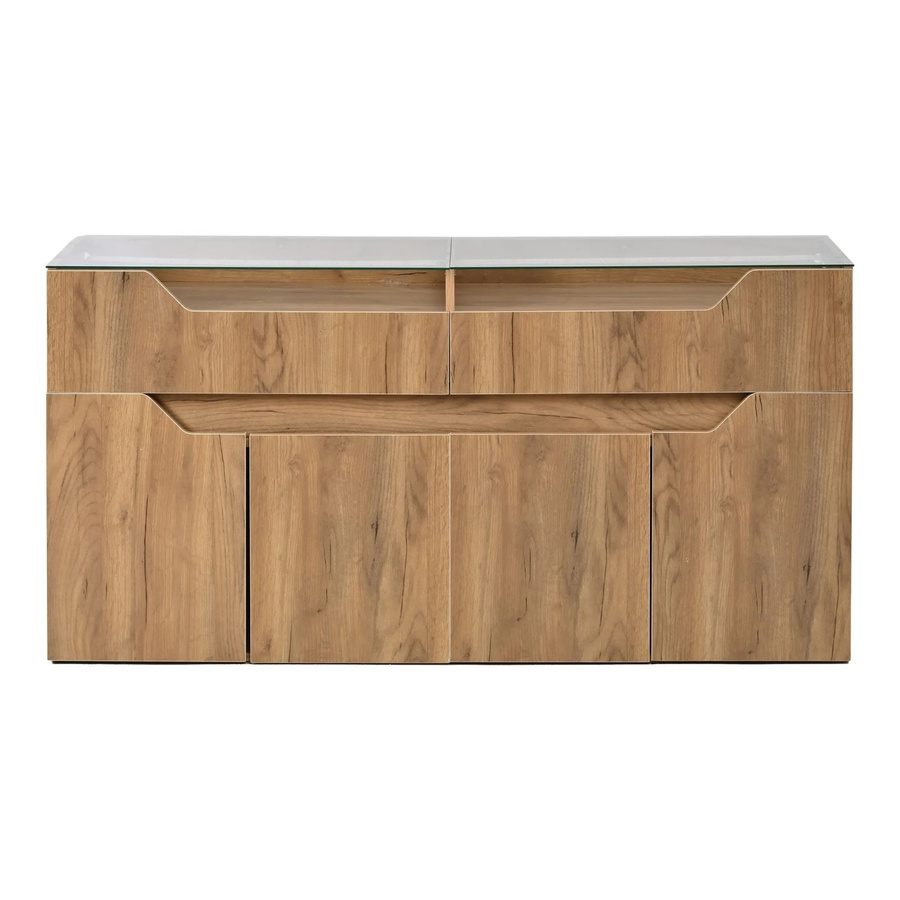 Merax Sideboard Modern in Braun mit Glasplatte und integrierter Beleuchtung, B/T/H: 140 x 40 x 70 cm - Bild 2