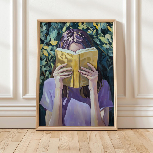 Kunstdruck Frau liest ein Buch als Wanddekoration für Buchliebhaber in Mehrfarbig - Bild 1