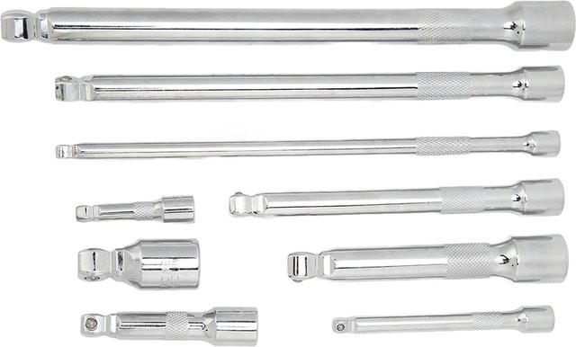 Igeteck 9-teiliges Wobble-Verlängerungsstangen-Set aus Chrom-Vanadium mit Aufbewahrungsschale, Farben: Weiß und Silber, Antriebe: 1/4 Zoll, 3/8 Zoll und 1/2 Zoll - Bild 1