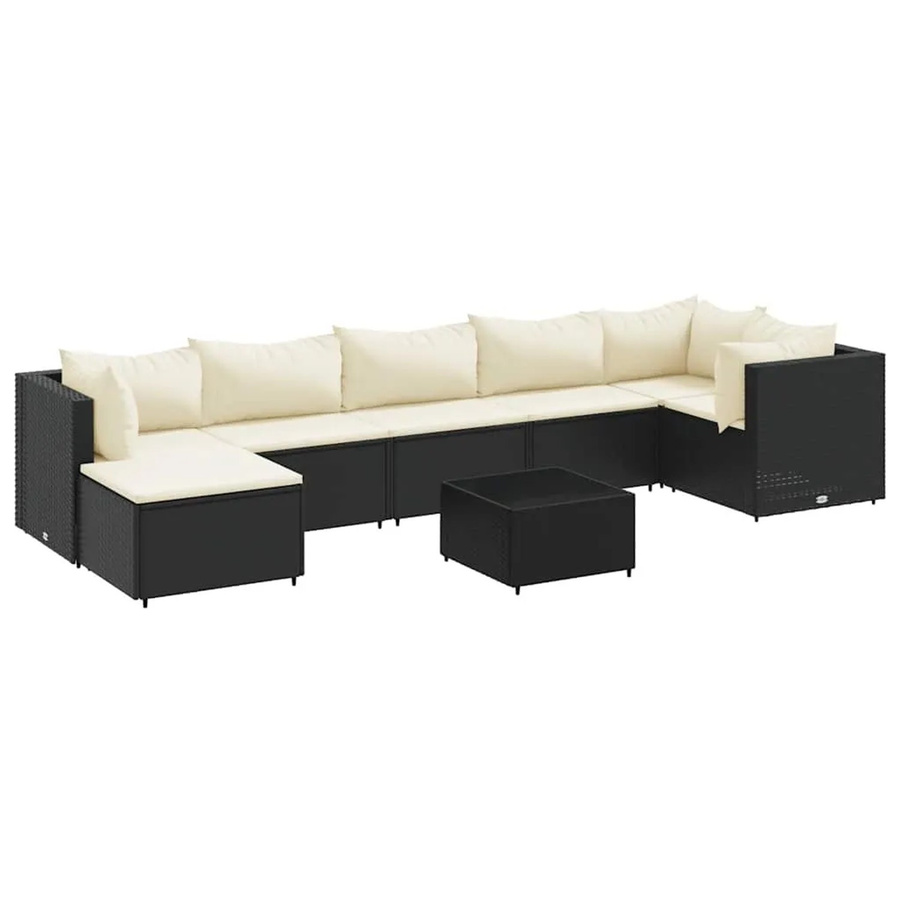 vidaXL 8-tlg Garten-Lounge-Set in L-Form aus Poly-Rattan und pulverbeschichtetem Stahl mit Kissen in Schwarz-Creme - Bild 2