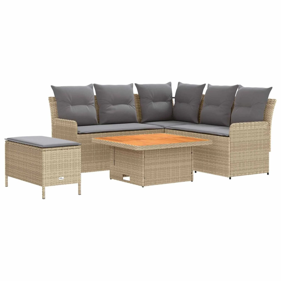vidaXL Gartenmöbel-Set aus PE-Rattan und Akazienholz in Beige und Hellgrau mit Polsterkissen und Armlehnen - Bild 2