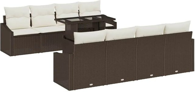 vidaXL 7-teiliges Garten-Sofa-Set aus Poly Rattan in Braun mit Kissen und Tisch - Bild 1
