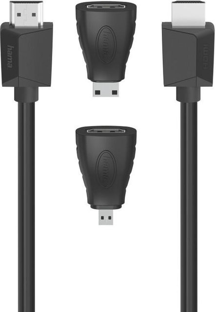 Hama High Speed HDMI Kabel mit 2 HDMI Adaptern in Schwarz, Ultra-HD 4K, Ethernet, Länge: 1,5 m - Bild 1