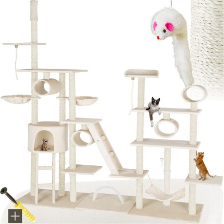 tectake Kratzbaum Snooky mit Katzenhöhle, Hängematte und Spielzeug in Beige, B/T/H: 70 x 70 x 234 bis 261 cm