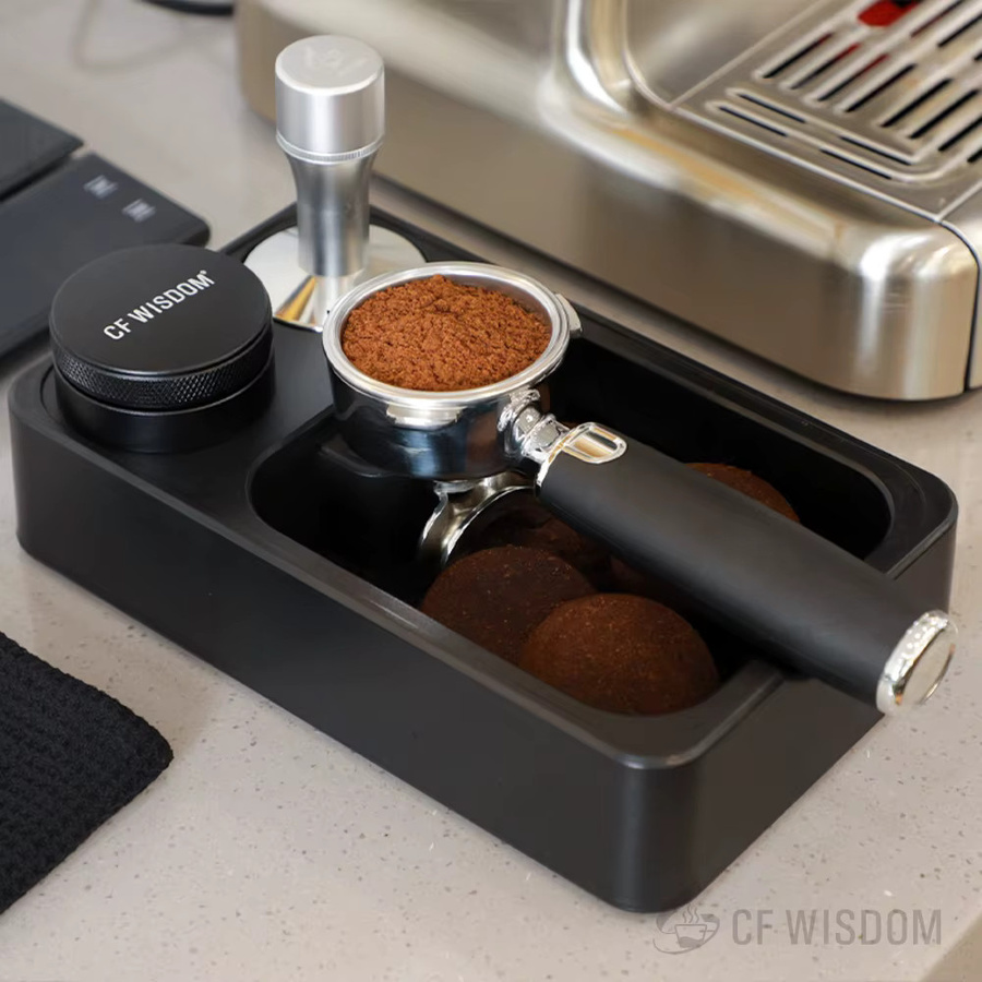 CF Wisdom Espresso Knock Box aus Kunststoff in Schwarz, rechteckige Kaffeesatz-Stampfstation - Bild 3