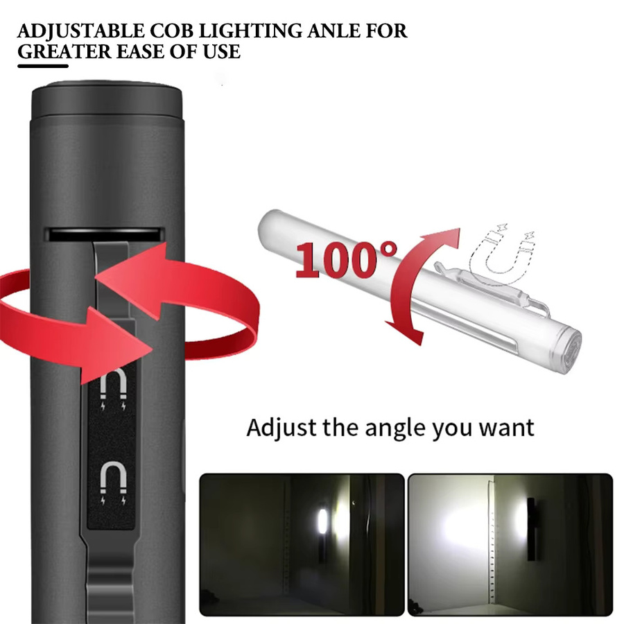 KDULIT Mini LED Schlüsselbund Taschenlampe in Schwarz mit 300lm, wiederaufladbare Stiftlampe mit Clip, Magnet und Typ-C Anschluss - Bild 4