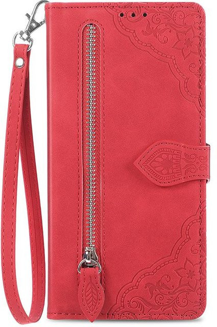 Xiaomi Leder Flip Brieftasche mit Reißverschluss für Redmi Note 12 Pro 11 11S 11T 10 10S 10T 9 9S 9T 12C 11A 10A 10C 9A 9C Rückseite Abdeckung in Rot - Bild 1