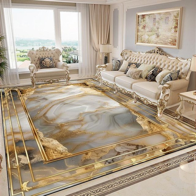 Wucifang Jewelry Luxusteppich in Gold und Weiß mit Marmor-Design, rutschfest und waschbar, B/T: 90 x 60 cm - Bild 1