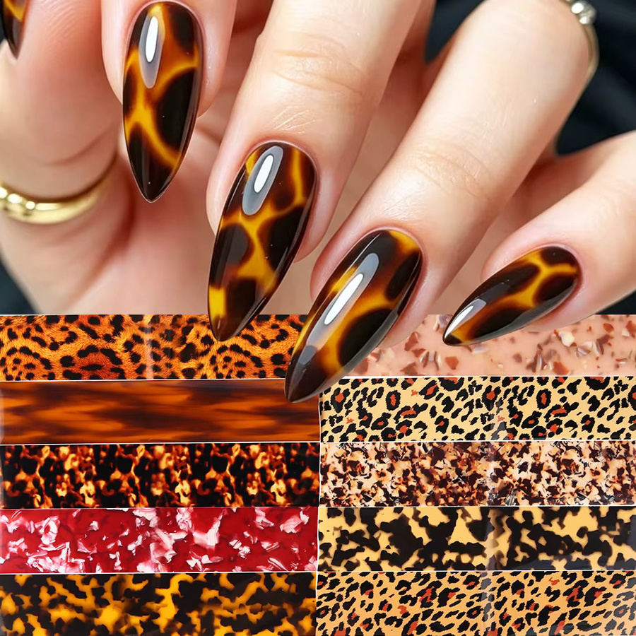 Full Beauty Nagelfolien, 10 Stück, Schildkröten- und Leopardenmuster, Glänzend - Bild 3