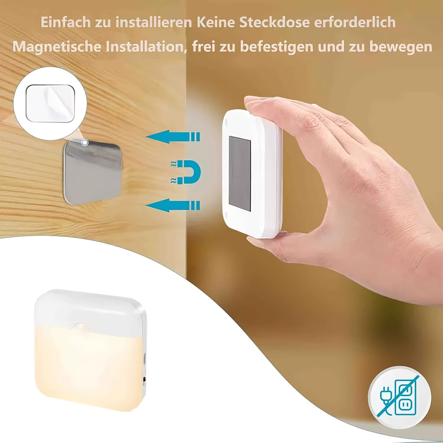 Ouelico Quadratische LED-Schrankbeleuchtung mit Bewegungssensor, USB-aufladbar, Warmweiß, Weiß - Bild 3