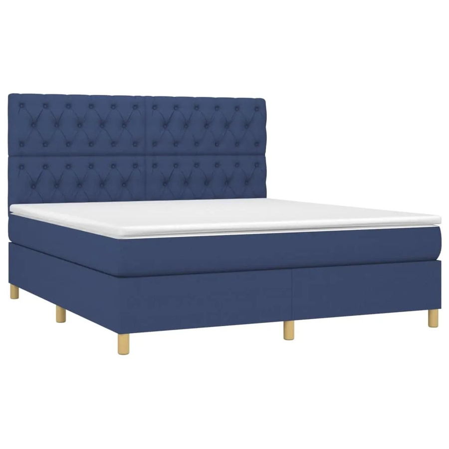 vidaXL Boxspringbett mit Matratze in Blau und Weiß, Hybrid-Bett mit LED-Unterbettbeleuchtung und USB-Ladeport, B/T/H: 160 x 200 cm - Bild 2