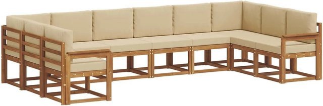 vidaXL Outdoor-Sofagarnitur aus Akazienholz in L-Form mit 10-teiligem Set, Farbe Natur und Beige - Bild 1