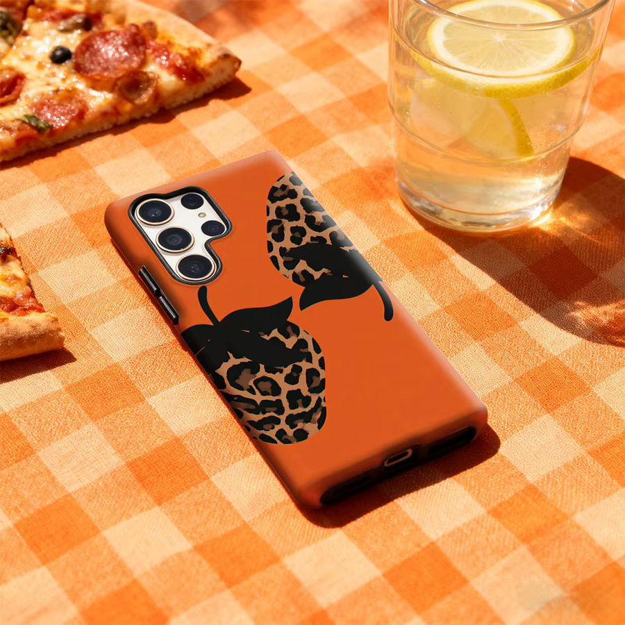 Handyhülle Orange Leopard Erdbeere für Samsung Galaxy S25 Ultra, S24 und S23 Ultra Plus mit glänzender doppellagiger Rückseite - Bild 3