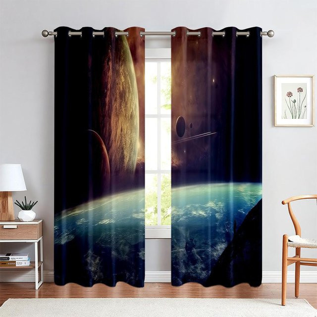 Yiran Furniture Vorhang Set mit Sternenhimmel-Motiv in Blau, 2er-Set, B: 50 cm, H: 60 cm - Bild 1