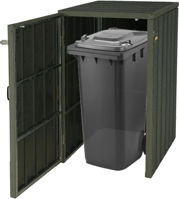 WPC-Mülltonnenverkleidung MCW-J28 Premium Mülltonnenbox in Holzoptik aus Metall, erweiterbar, grau - Bild 1