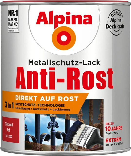 Alpina Metallschutz-Lack Anti-Rost Rot glänzend 750 ml - Bild 1