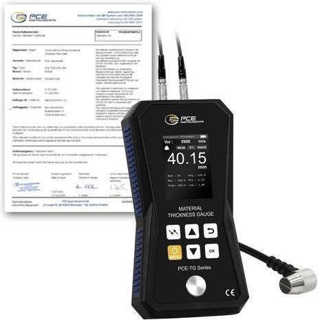 PCE Instruments Materialdickenmessgerät PCE-TG 75A-ICA in Schwarz mit 5MHz Sensor und ISO-Zertifikat, Messbereich 1 bis 225 mm - Bild 1