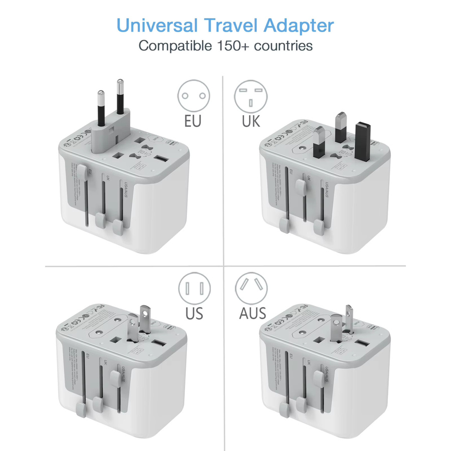 TESSAN Universal-Reiseadapter mit USB-C Anschluss für internationale Reisen in Grau oder Weiß - Bild 2