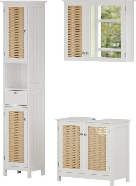 Vicco Badmöbel-Set Rosario in Weiß, 3-teilig mit Spiegelschrank, Waschtischunterschrank und Hochschrank - Bild 1