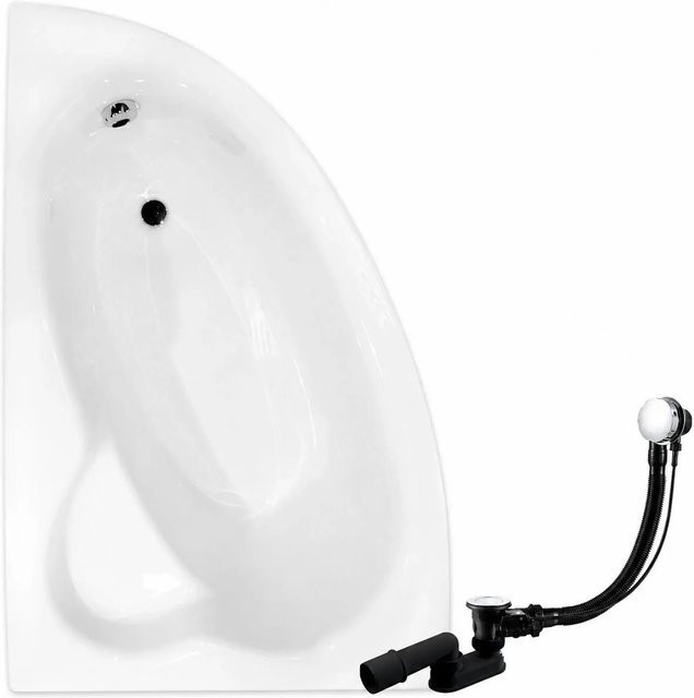 KOLMAN Eckbadewanne aus Acryl in Weiß, linksseitig, inklusive Ablauf und Füßen, B/T: 150 x 100 cm - Bild 1