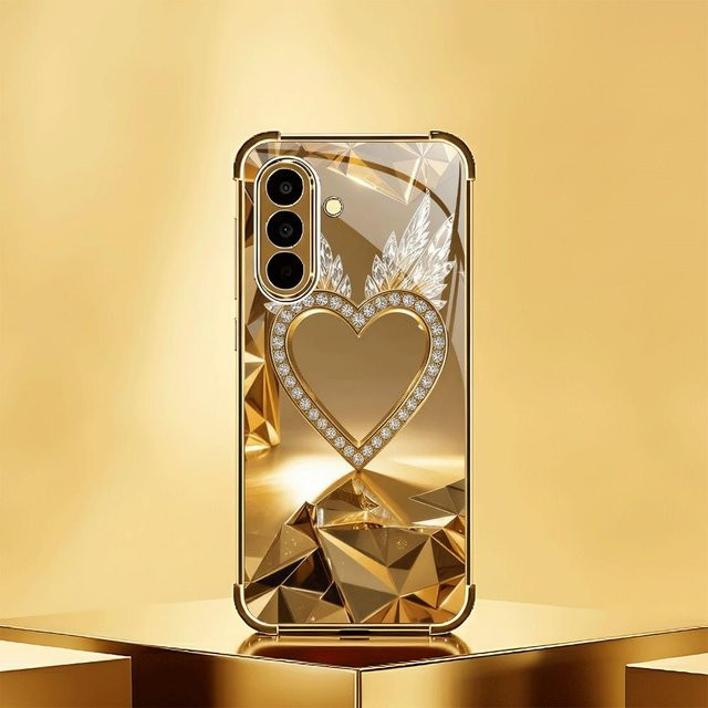 Goldene Handyhülle aus Glas mit herzförmigem Flügelmuster für Samsung Galaxy S26 S25 S24 S22 S21 S20 FE Ultra Plus - Bild 1