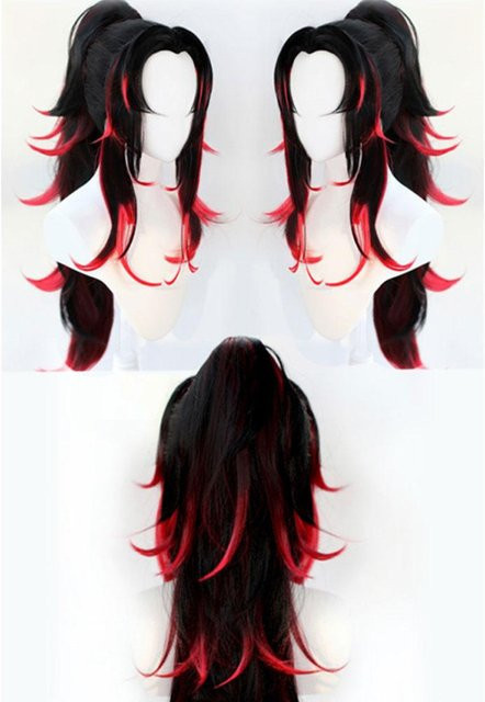 HAIRJOY Synthetische Cosplay Perücke, Langer Gerader Pferdeschwanz, Rot Schwarz - Bild 1