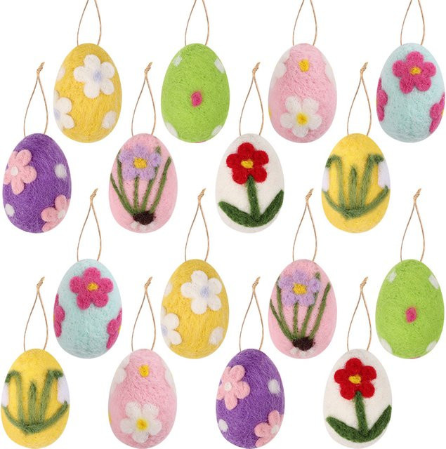 ZQCXLD 4er Set Ostern Wollfilz Eier als hängende Ornamente mit Blumen- und Tiermotiven in Mehrfarbig für deine Osterdekoration - Bild 1