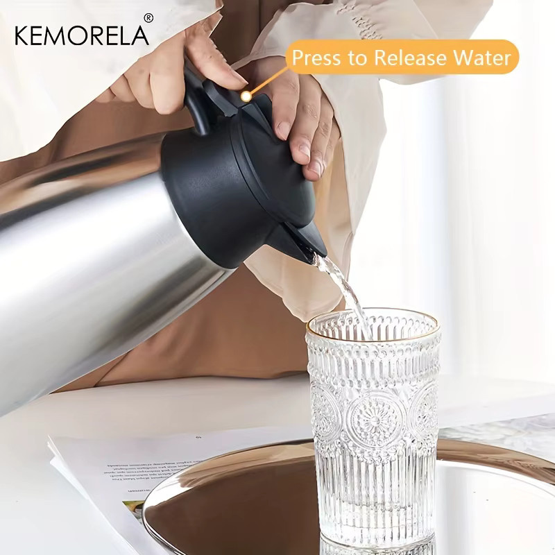 KEMORELA Thermoskanne aus Edelstahl in Silber mit 2 l Fassungsvermögen für Kaffee und Wasser - Bild 5