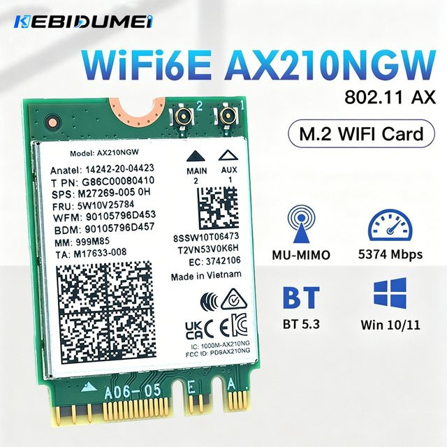 KEBIDUMEI AX210NGW WiFi 6E Netzwerkadapter mit Bluetooth 5.3, M.2 NGFF Wireless Karte für Laptop und PC, unterstützt 2,4G/5G/6GHz, kompatibel mit Windows 10 und 11 - Bild 1