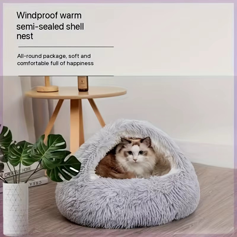 DUTRIEUX Katzenbett Höhle aus Plüsch in Grau für Katzen und kleine Hunde - Bild 2
