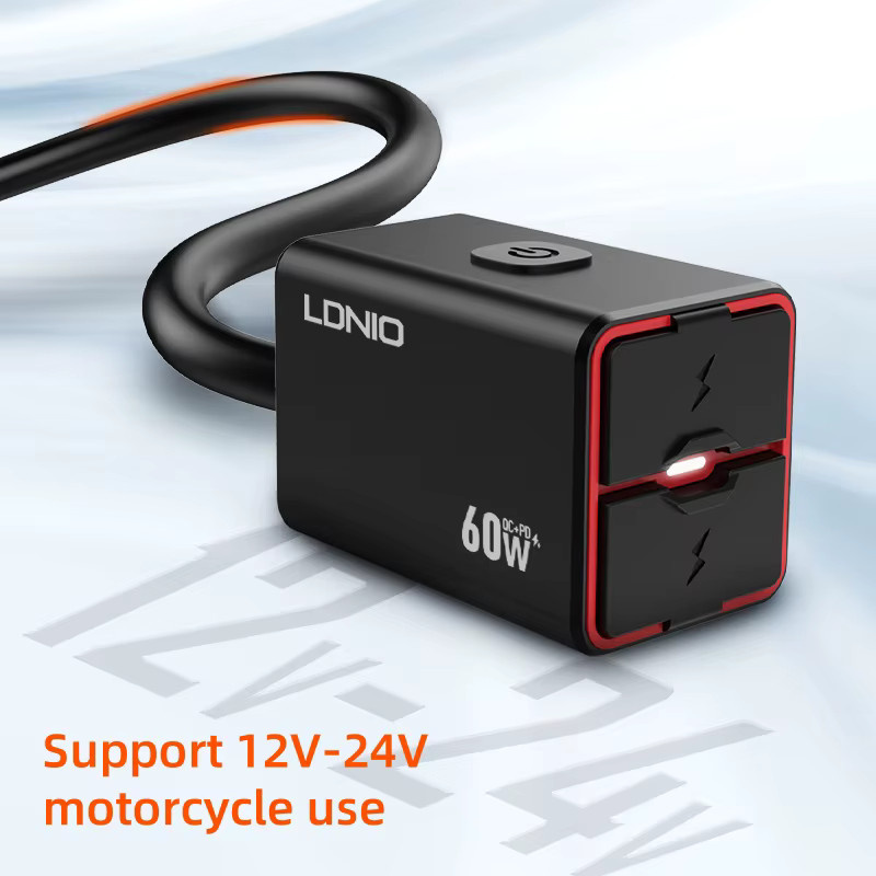 LDNIO Motorrad USB-C Schnellladegerät mit PD und QC 3.0 60W wasserdichte Buchse für 12V/24V Fahrzeuge in Schwarz - Bild 4