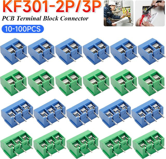 KF301 Leiterplatten-Klemmenblock Steckverbinder Set mit 5,0 mm Abstand für Arduino, Blau, 10-100 Stück - Bild 1