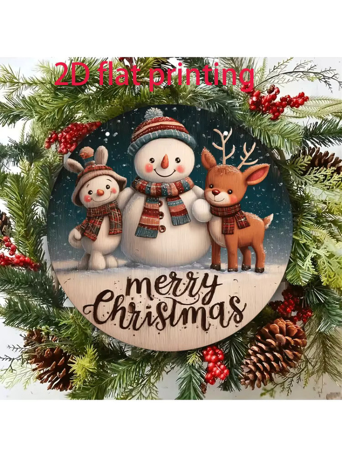 Runde Holz Wanddekoration für Weihnachten mit Schneemann und Rentier Design, Mehrfarbig, Durchmesser: 20,32 cm - Bild 6
