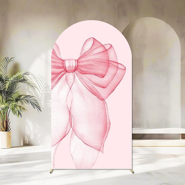 VIKAMA Pink Ribbon Archway Hintergrundabdeckung in Pink für Mädchen-Geburtstage, Hochzeiten und Partys, B/H: 120 x 50 cm - Bild 1