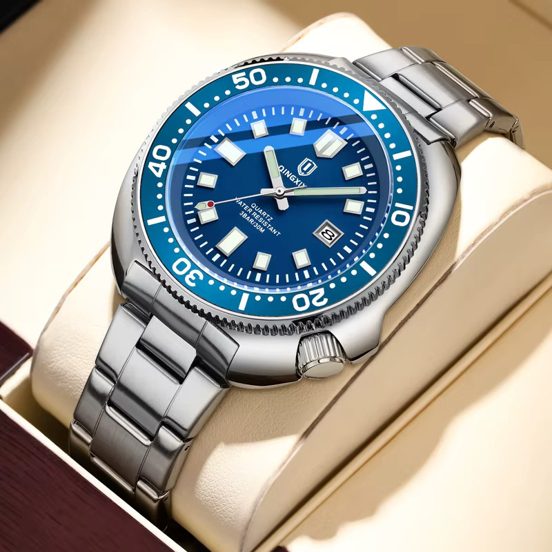 Qingxiya Armbanduhr Quarz, Edelstahl, Blau, Herren - Bild 3
