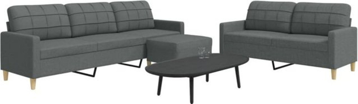 Vidaxl 3-tlg. Sofagarnitur mit Fußhocker in Anthrazit aus Stoff und Metall im modernen Design - Bild 1