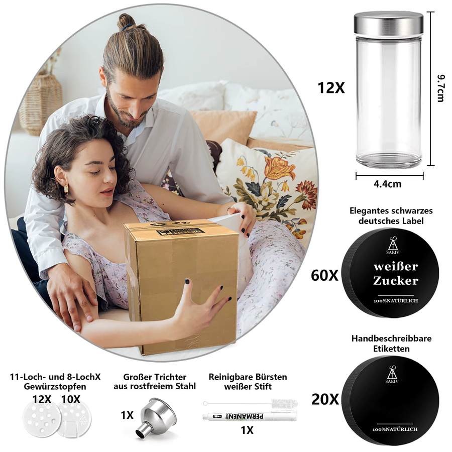 SAEIV Drehbarer Gewürzständer in Silber mit 12 Gewürzbehältern à 100 ml - Bild 2