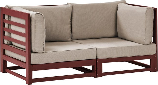 Beliani Gartensofa TRANI Dunkelrot mit Polsterung und Kissen aus Akazienholz, B/T/H: 150 x 75 x 72 cm - Bild 1