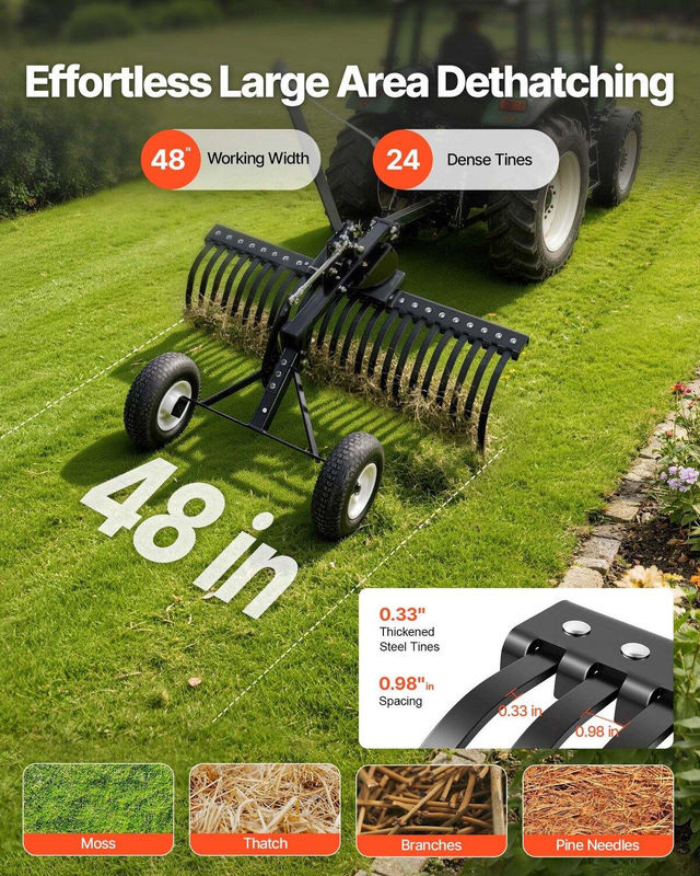 Buying Solutions MB Anbau-Landschaftsharke aus Stahl in Schwarz mit 24 langlebigen Stahlzinken, Breite: 122 cm - Bild 4