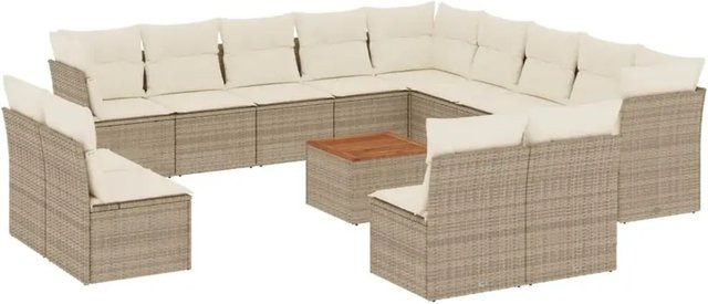 vidaXL 14-tlg. Garten-Sofagarnitur aus Polyrattan in Beige mit Kissen und Stauraum - Bild 1