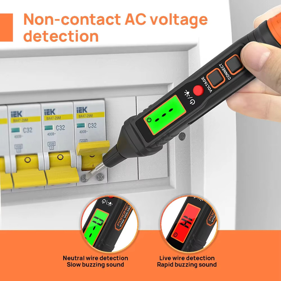 Elektrischer Spannungsdetektor NCV mit Hintergrundbeleuchtung und Taschenlampe, TELEHILL, Schwarz, AC 12-300V - Bild 4